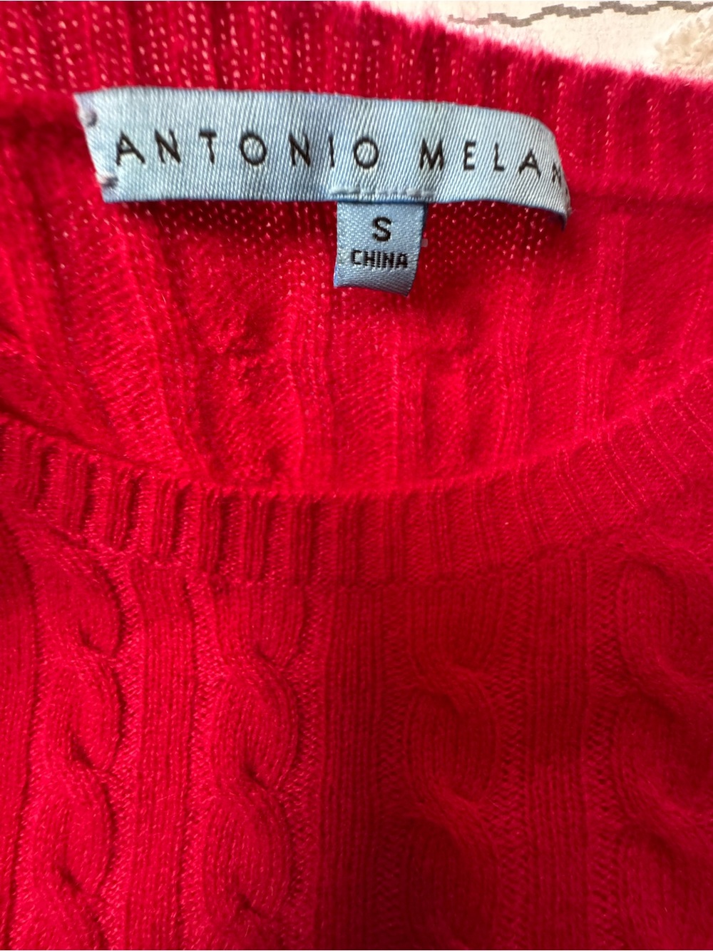 ANTONIO MELANI Red Cable-Knit 100% Cashmere Crewneck Small Sweater - Picture 6 of 6
